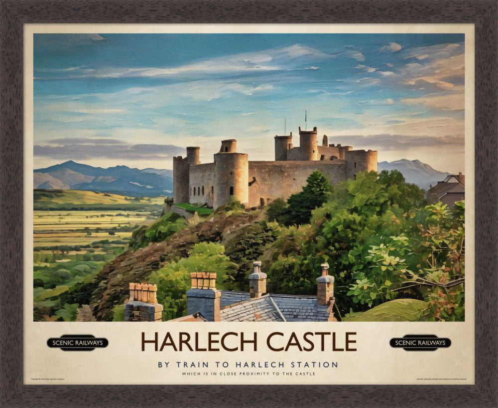 Vintage travel poster- Harlech Castle, Gwynedd - Scenic Railways