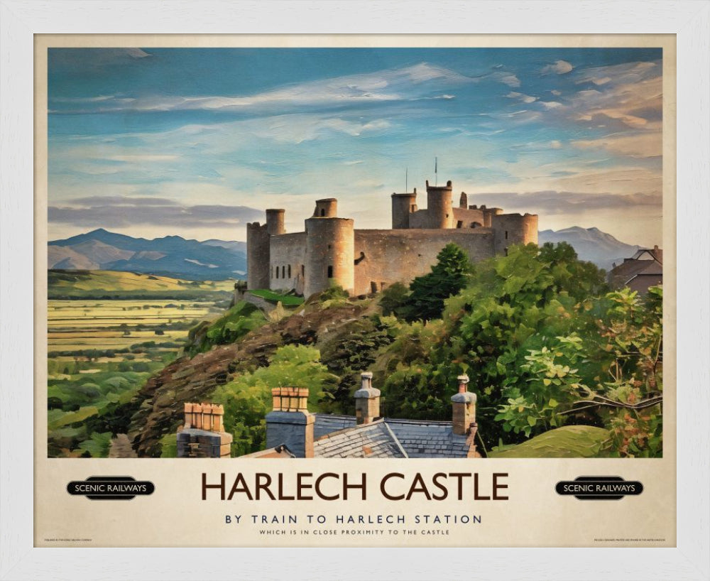Vintage travel poster- Harlech Castle, Gwynedd - Scenic Railways