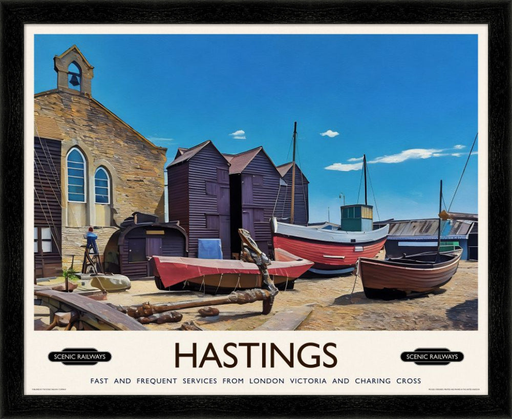 Vintage travel poster- Hastings, East Sussex - Scenic Railways