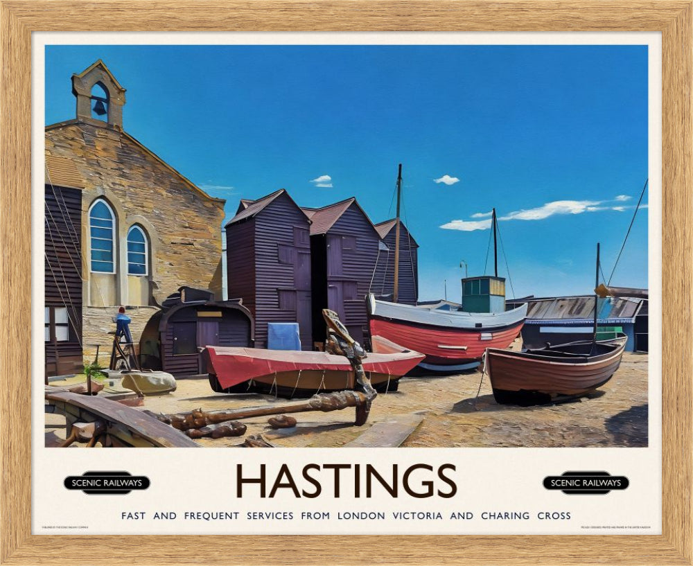 Vintage travel poster- Hastings, East Sussex - Scenic Railways