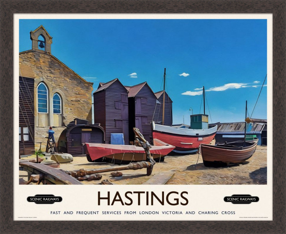 Vintage travel poster- Hastings, East Sussex - Scenic Railways
