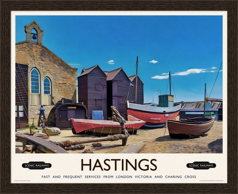 Vintage travel poster- Hastings, East Sussex - Scenic Railways