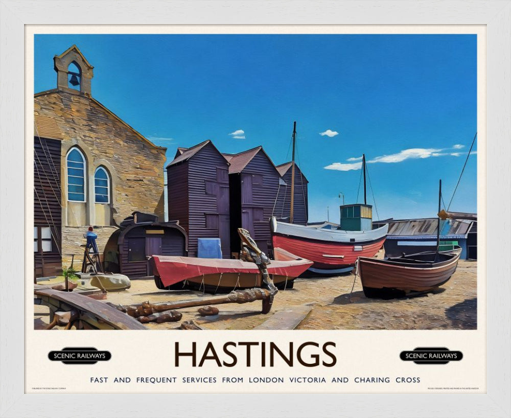 Vintage travel poster- Hastings, East Sussex - Scenic Railways