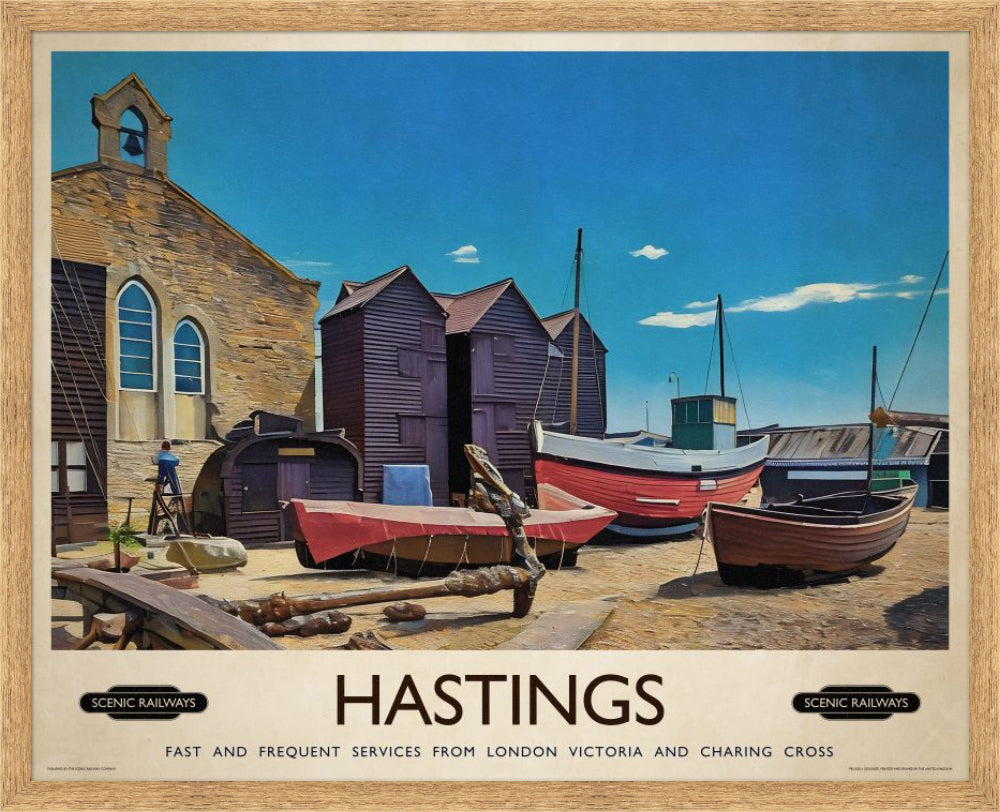 Vintage travel poster- Hastings, East Sussex - Scenic Railways