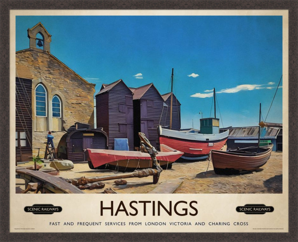 Vintage travel poster- Hastings, East Sussex - Scenic Railways