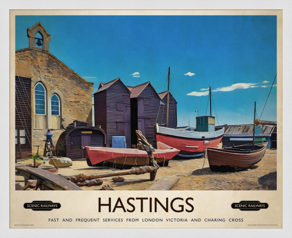 Vintage travel poster- Hastings, East Sussex - Scenic Railways