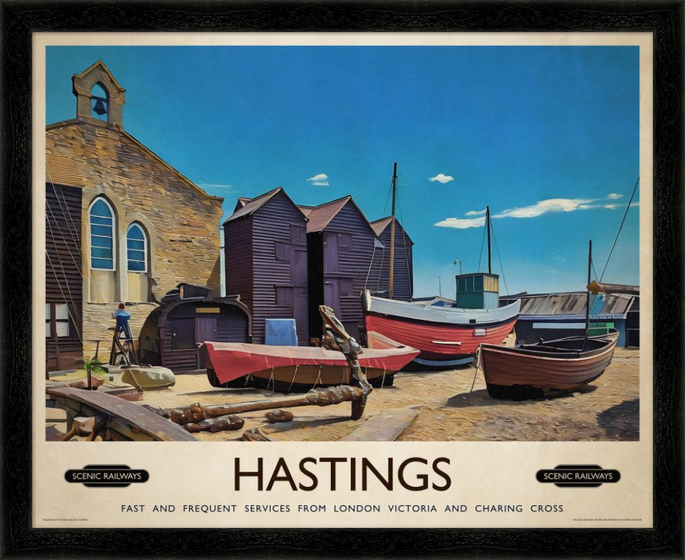 Vintage travel poster- Hastings, East Sussex - Scenic Railways
