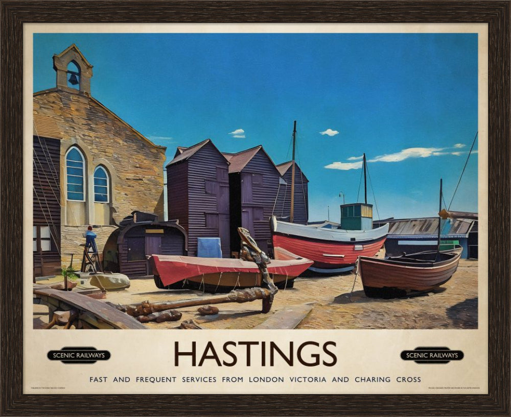 Vintage travel poster- Hastings, East Sussex - Scenic Railways