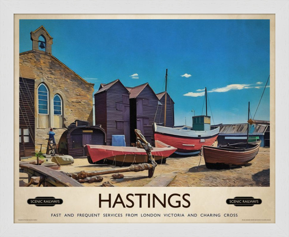Vintage travel poster- Hastings, East Sussex - Scenic Railways