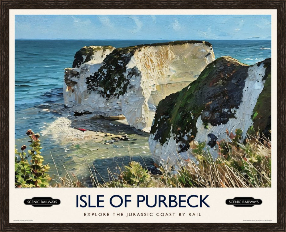 Vintage travel poster- Isle of Purbeck, Old Harry Rocks - Scenic Railways
