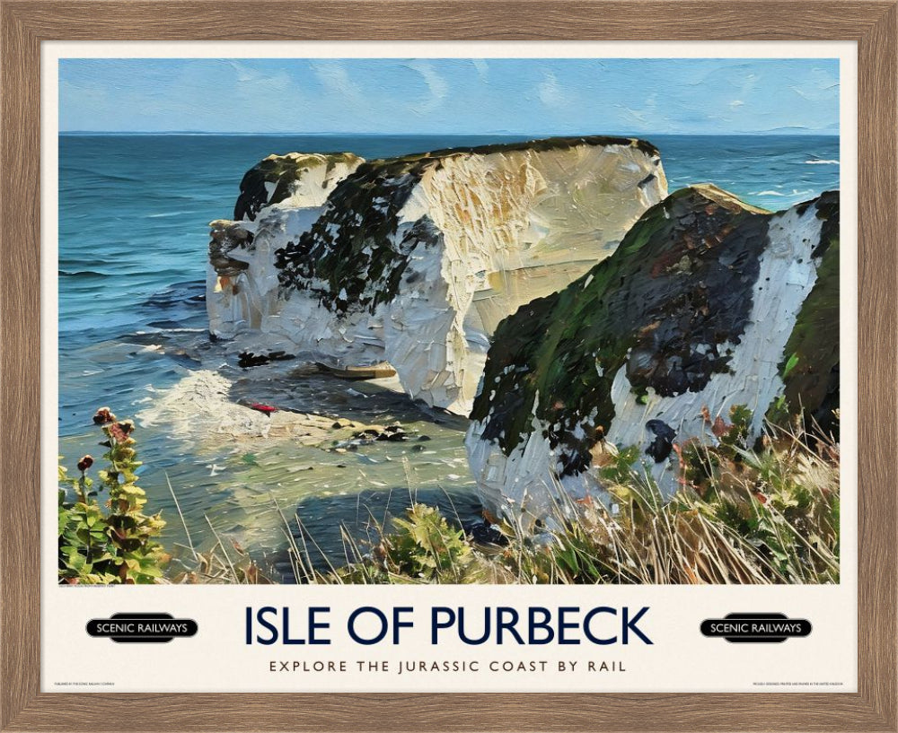 Vintage travel poster- Isle of Purbeck, Old Harry Rocks - Scenic Railways