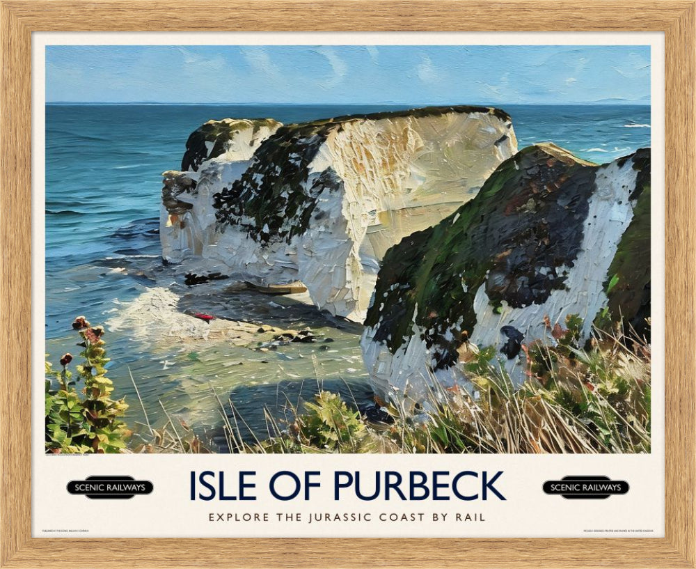 Vintage travel poster- Isle of Purbeck, Old Harry Rocks - Scenic Railways