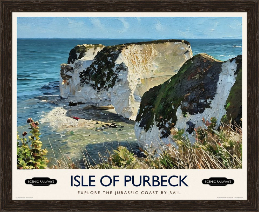 Vintage travel poster- Isle of Purbeck, Old Harry Rocks - Scenic Railways