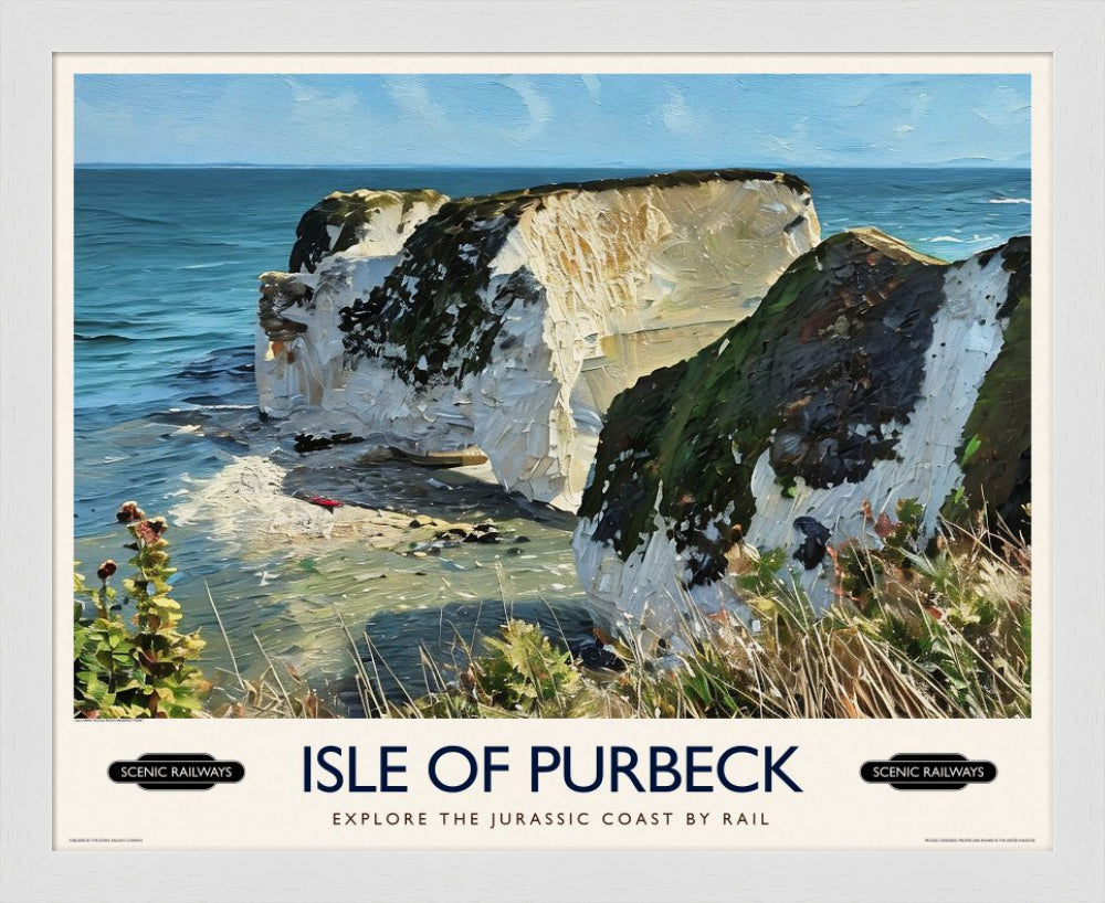 Vintage travel poster- Isle of Purbeck, Old Harry Rocks - Scenic Railways