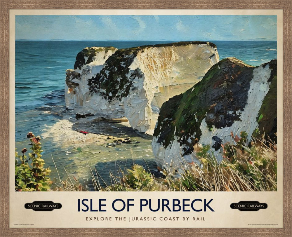 Vintage travel poster- Isle of Purbeck, Old Harry Rocks - Scenic Railways