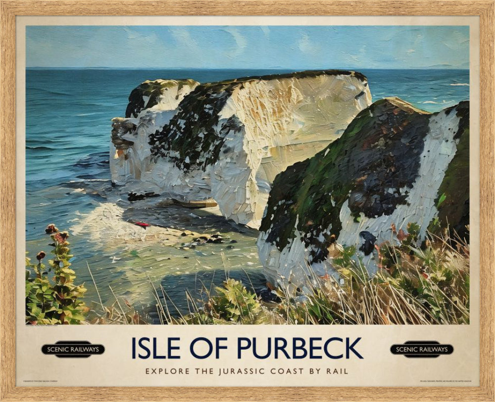 Vintage travel poster- Isle of Purbeck, Old Harry Rocks - Scenic Railways