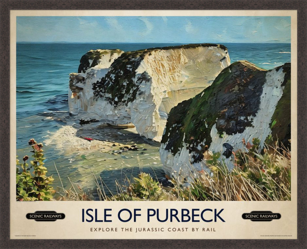 Vintage travel poster- Isle of Purbeck, Old Harry Rocks - Scenic Railways