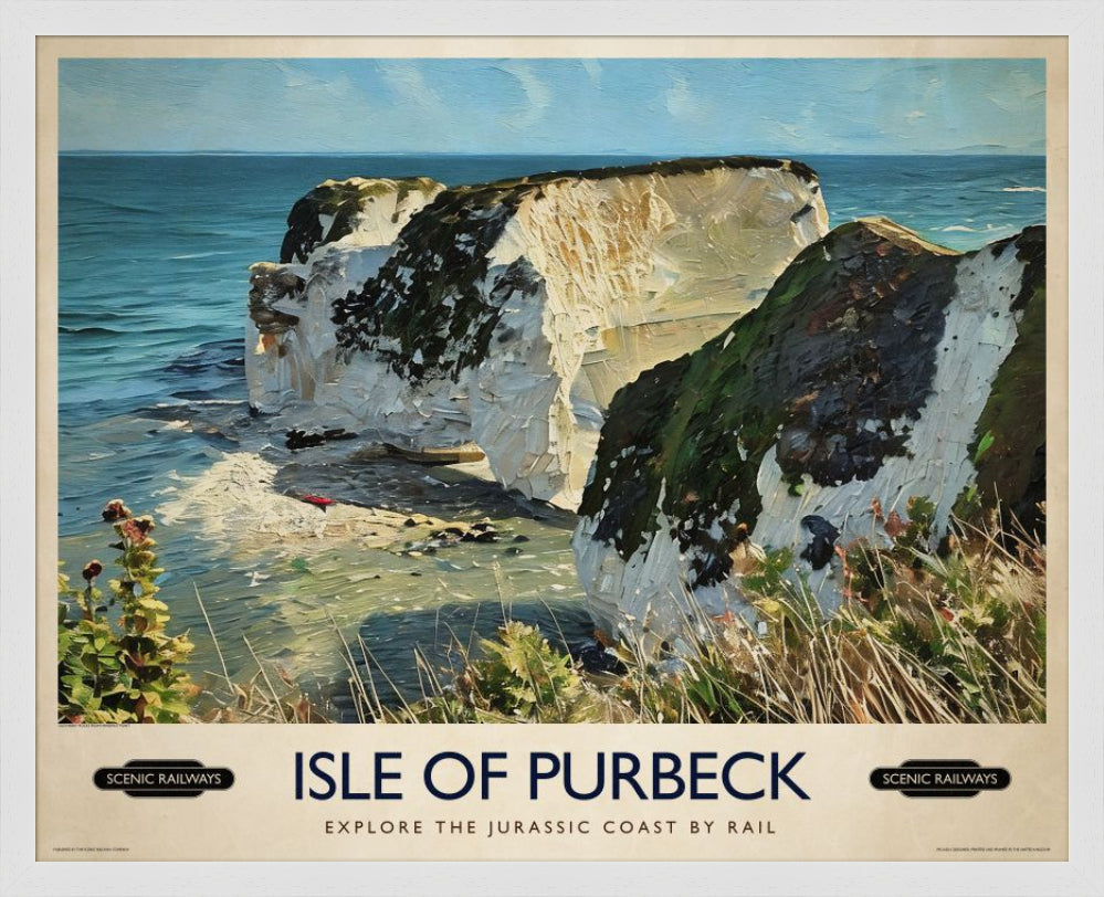 Vintage travel poster- Isle of Purbeck, Old Harry Rocks - Scenic Railways