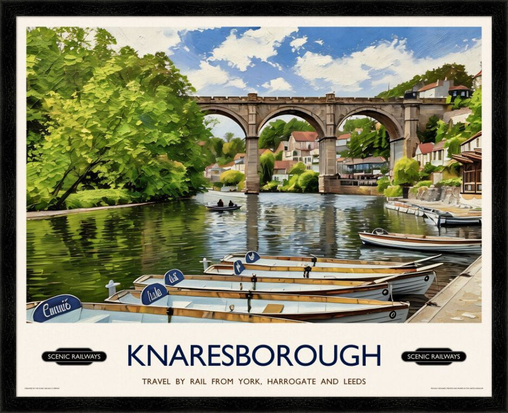 Vintage travel poster- Knaresborough, Yorkshire - Scenic Railways