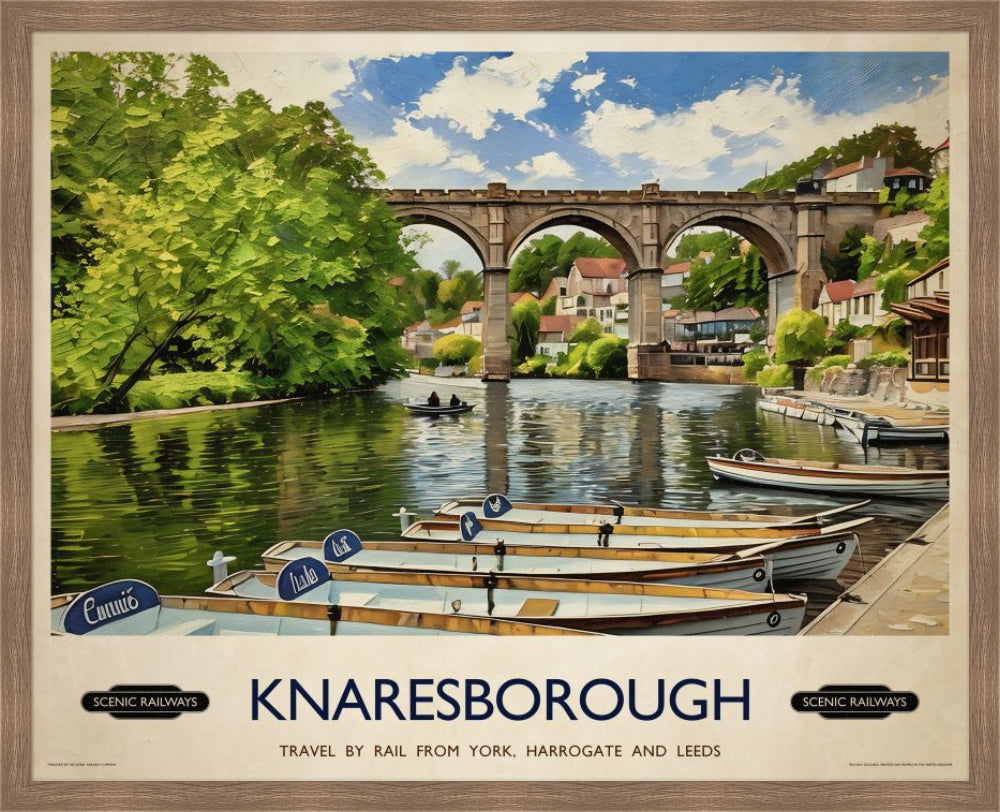 Vintage travel poster- Knaresborough, Yorkshire - Scenic Railways