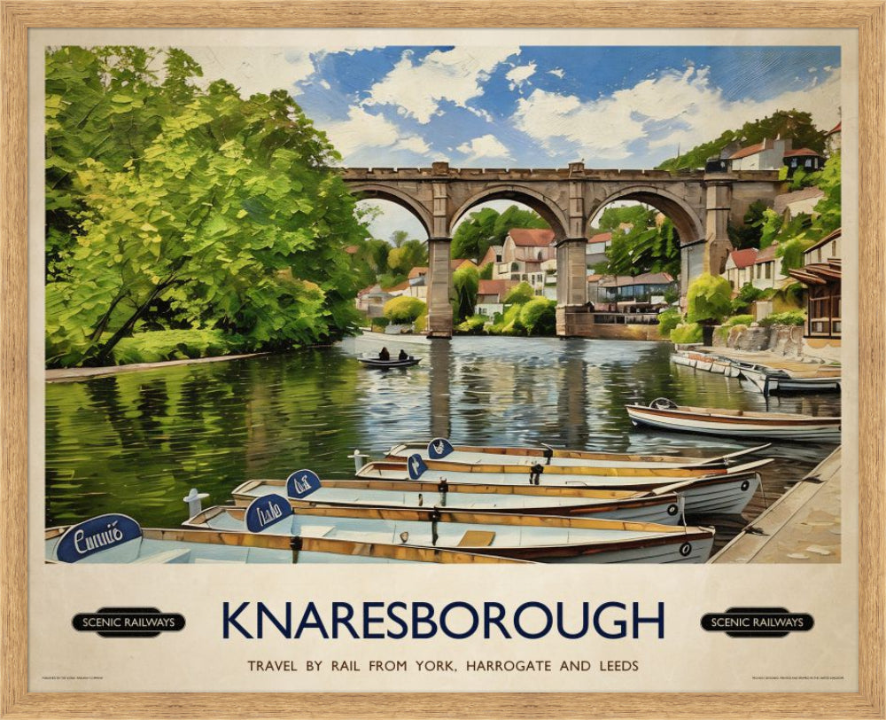 Vintage travel poster- Knaresborough, Yorkshire - Scenic Railways