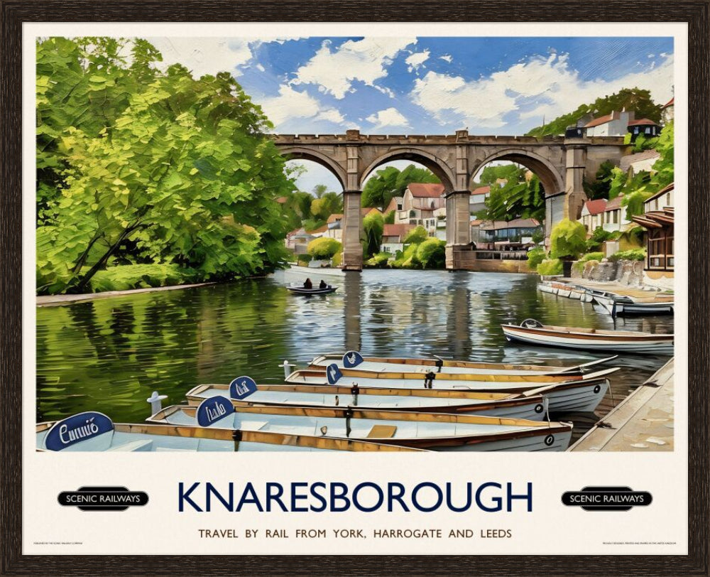 Vintage travel poster- Knaresborough, Yorkshire - Scenic Railways