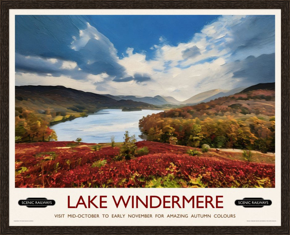 Vintage travel poster- Lake Windermere, Cumbria - Scenic Railways