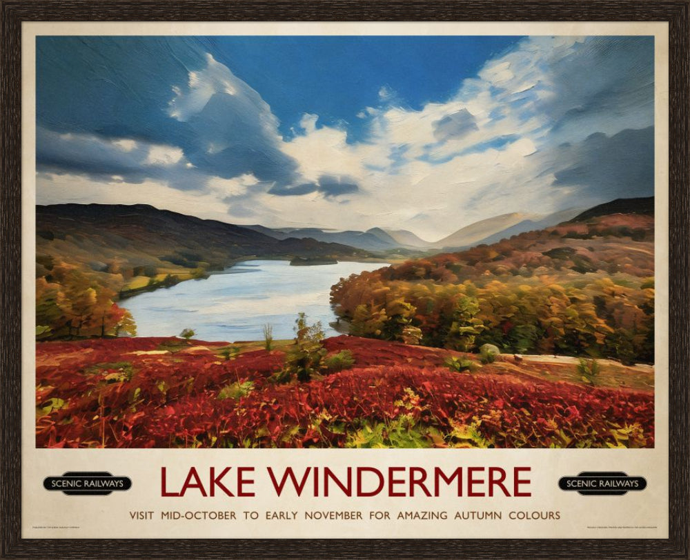 Vintage travel poster- Lake Windermere, Cumbria - Scenic Railways