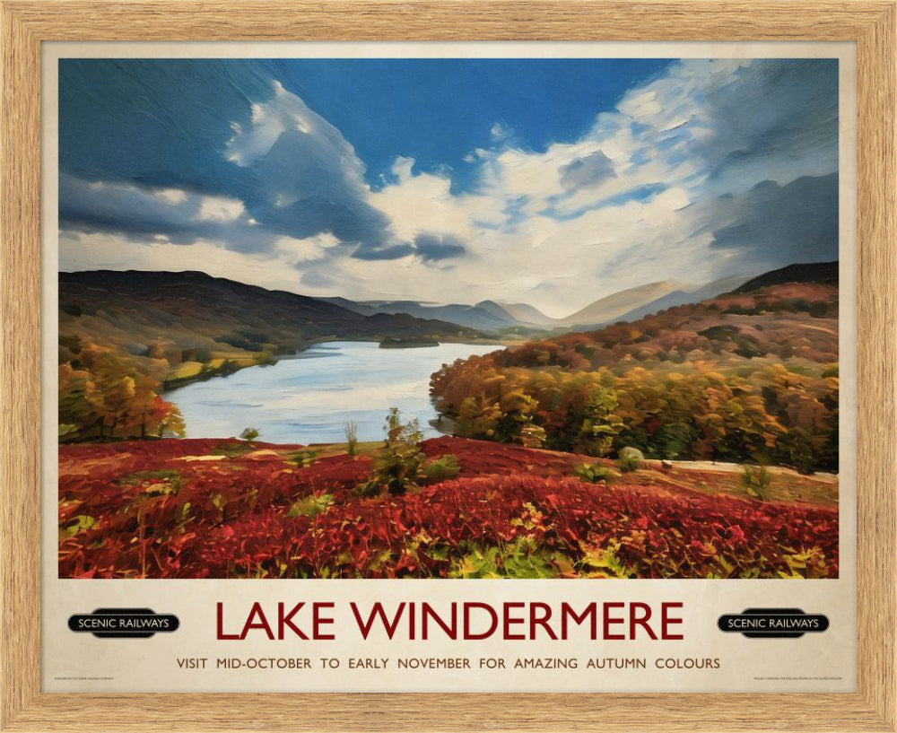 Vintage travel poster- Lake Windermere, Cumbria - Scenic Railways