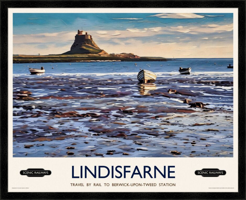 Vintage travel poster- Lindisfarne, Northumberland - Scenic Railways