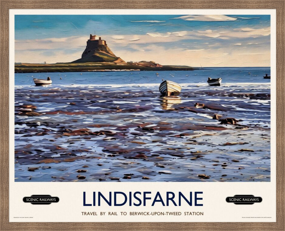 Vintage travel poster- Lindisfarne, Northumberland - Scenic Railways