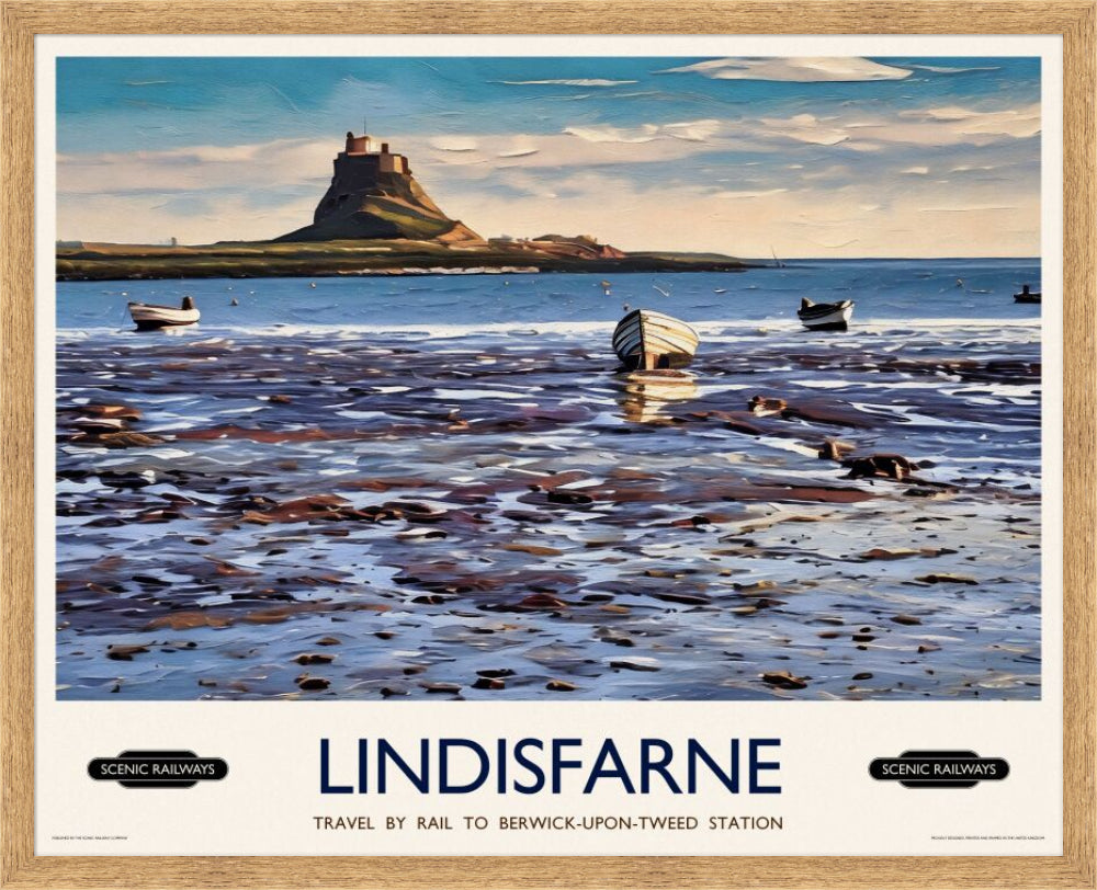 Vintage travel poster- Lindisfarne, Northumberland - Scenic Railways