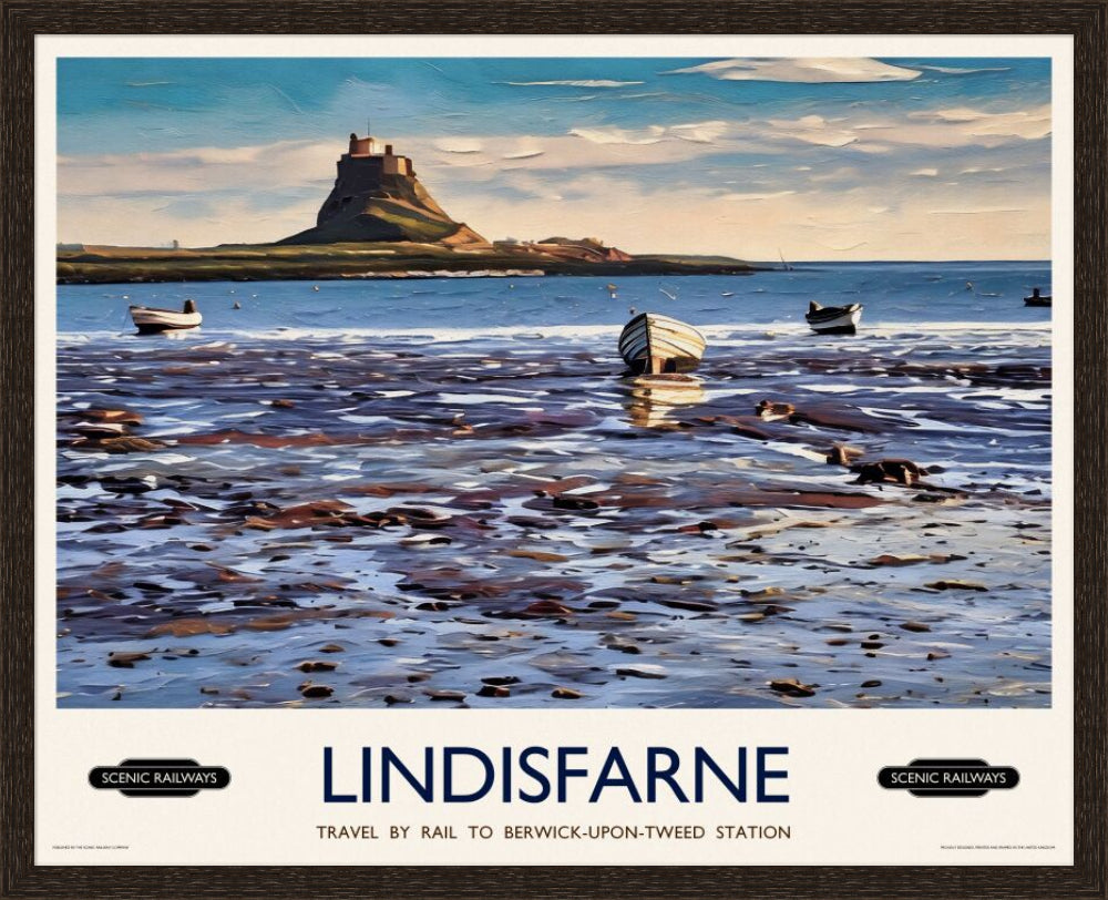 Vintage travel poster- Lindisfarne, Northumberland - Scenic Railways