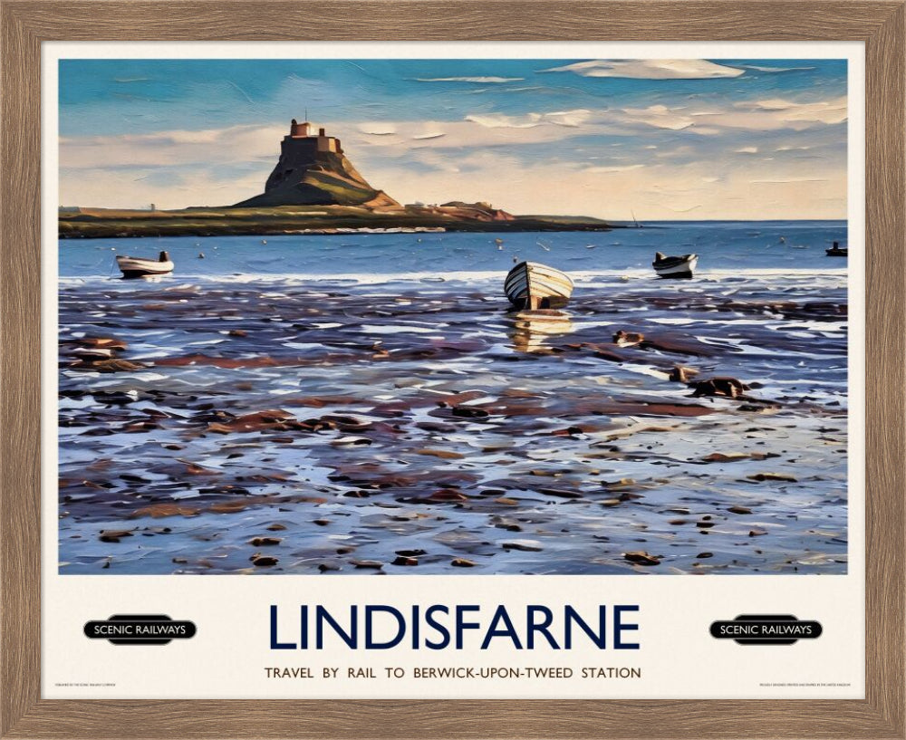 Vintage travel poster- Lindisfarne, Northumberland - Scenic Railways
