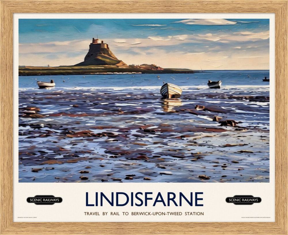 Vintage travel poster- Lindisfarne, Northumberland - Scenic Railways