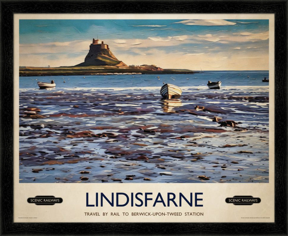 Vintage travel poster- Lindisfarne, Northumberland - Scenic Railways
