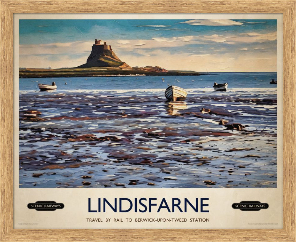 Vintage travel poster- Lindisfarne, Northumberland - Scenic Railways