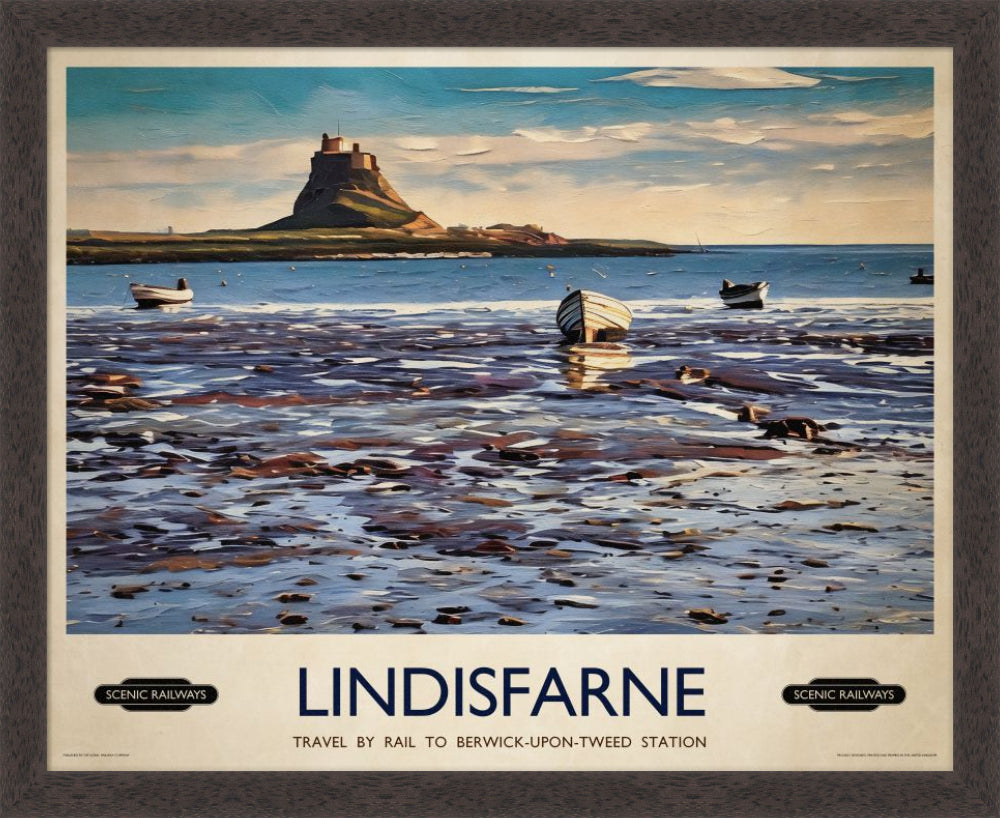 Vintage travel poster- Lindisfarne, Northumberland - Scenic Railways