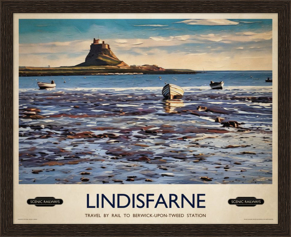 Vintage travel poster- Lindisfarne, Northumberland - Scenic Railways