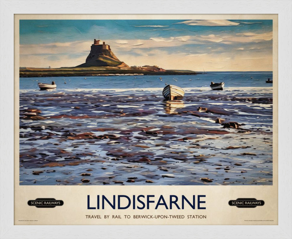 Vintage travel poster- Lindisfarne, Northumberland - Scenic Railways