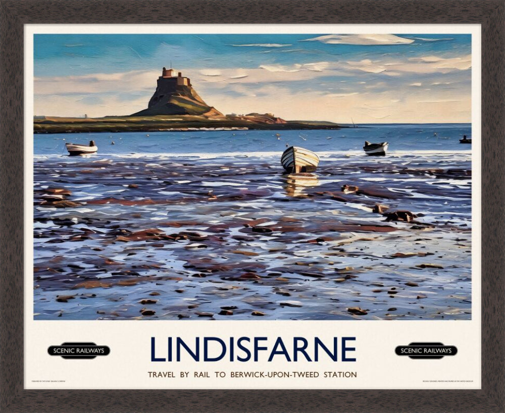 Vintage travel poster- Lindisfarne, Northumberland - Scenic Railways