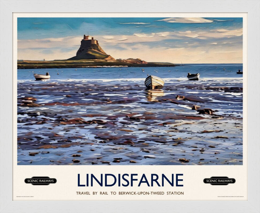 Vintage travel poster- Lindisfarne, Northumberland - Scenic Railways