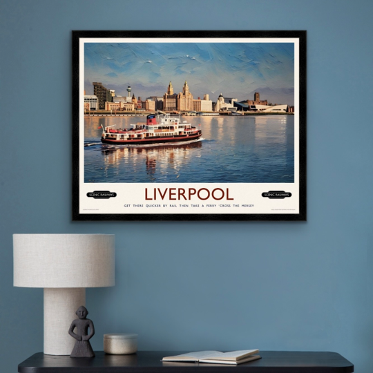 Vintage travel poster- Liverpool, The Mersey Ferry - Scenic Railways