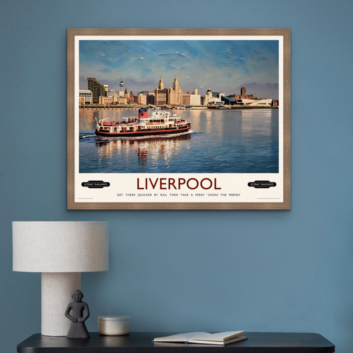 Vintage travel poster- Liverpool, The Mersey Ferry - Scenic Railways