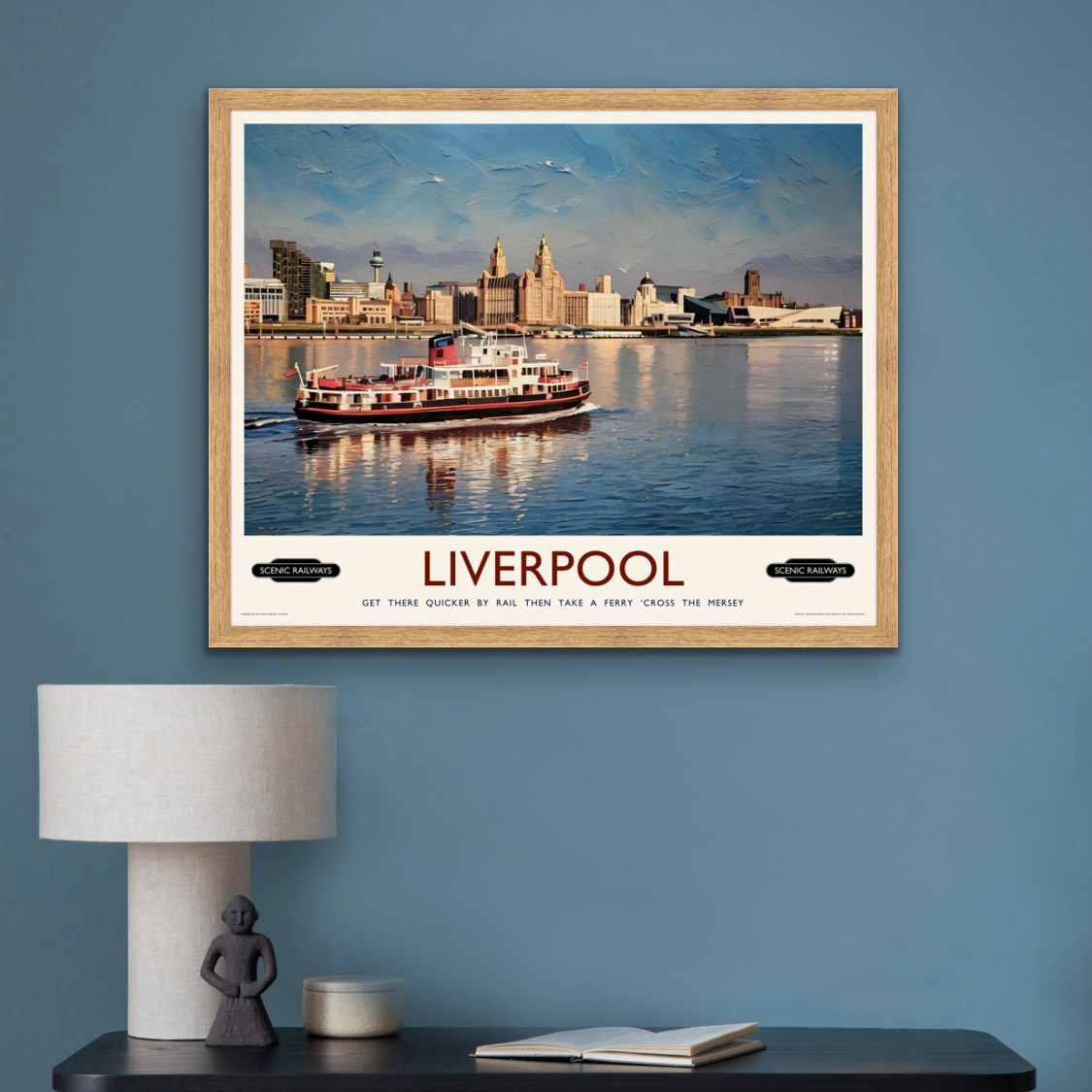 Vintage travel poster- Liverpool, The Mersey Ferry - Scenic Railways