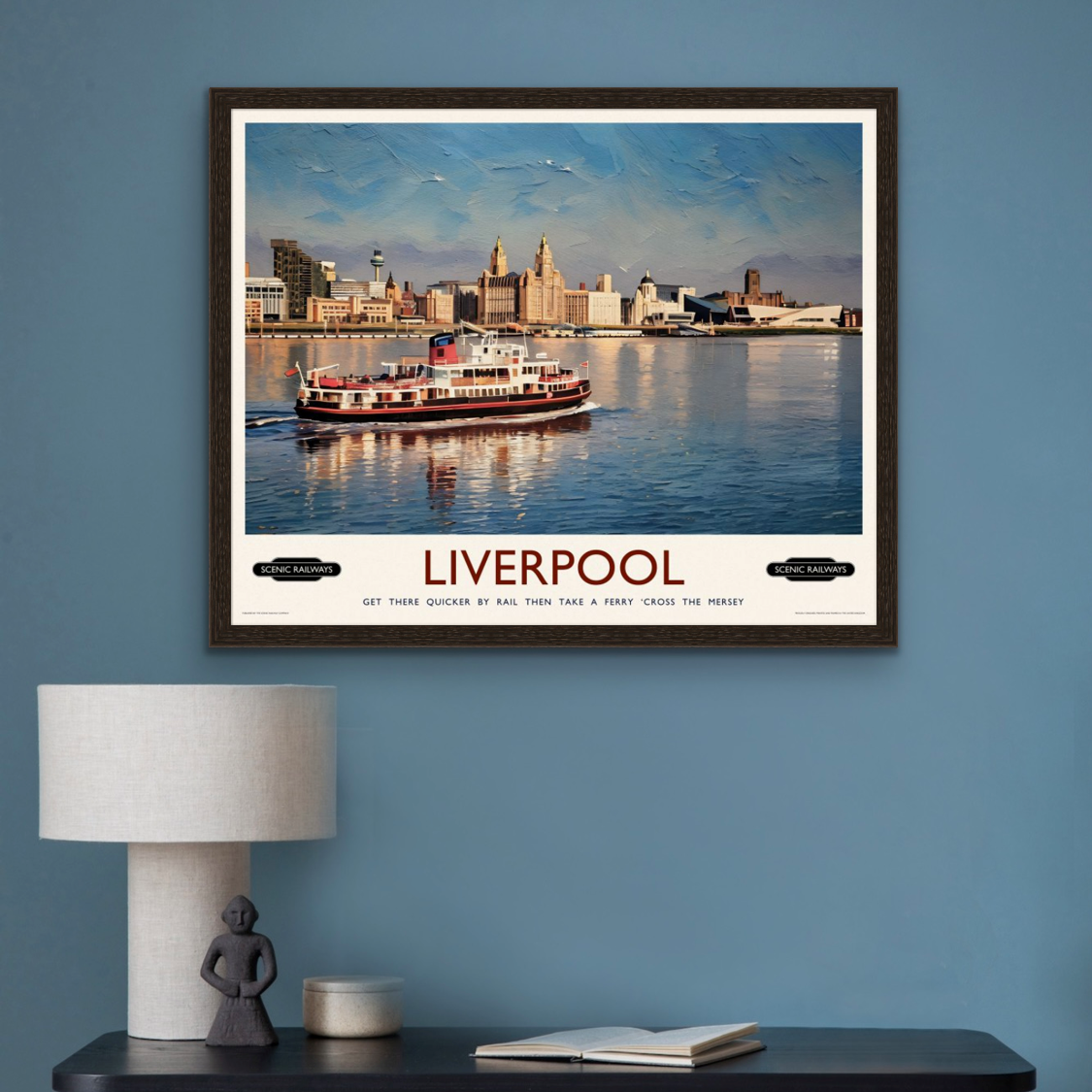 Vintage travel poster- Liverpool, The Mersey Ferry - Scenic Railways