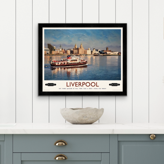 Vintage travel poster- Liverpool, The Mersey Ferry - Scenic Railways