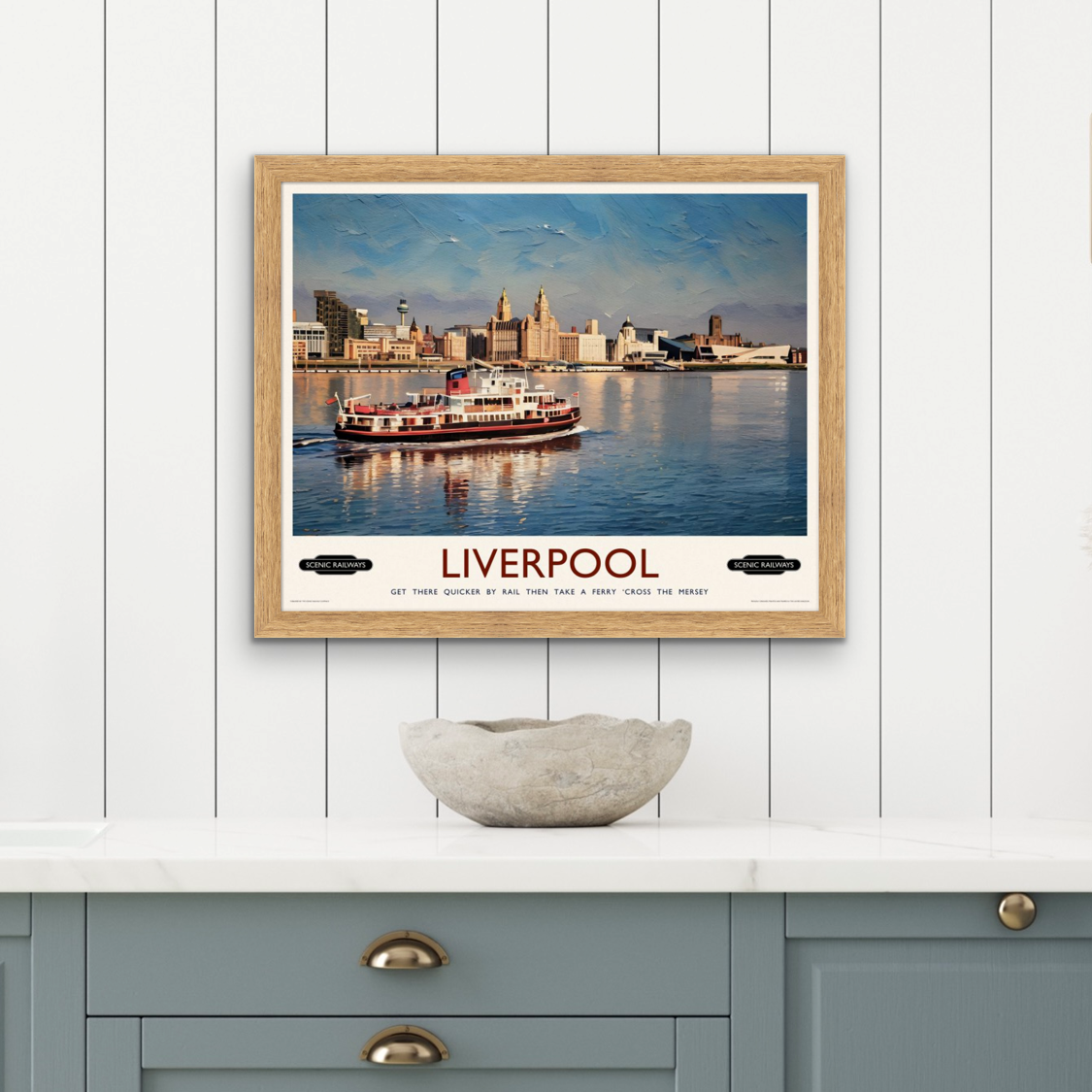 Vintage travel poster- Liverpool, The Mersey Ferry - Scenic Railways