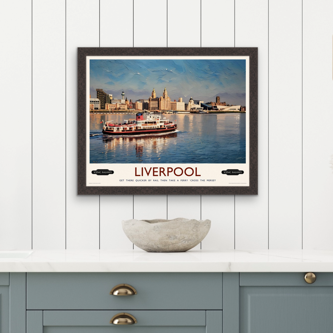 Vintage travel poster- Liverpool, The Mersey Ferry - Scenic Railways