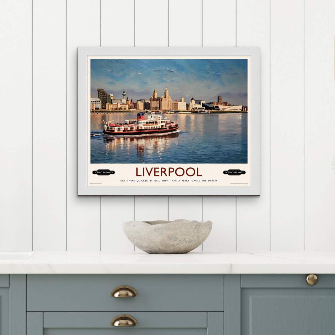 Vintage travel poster- Liverpool, The Mersey Ferry - Scenic Railways